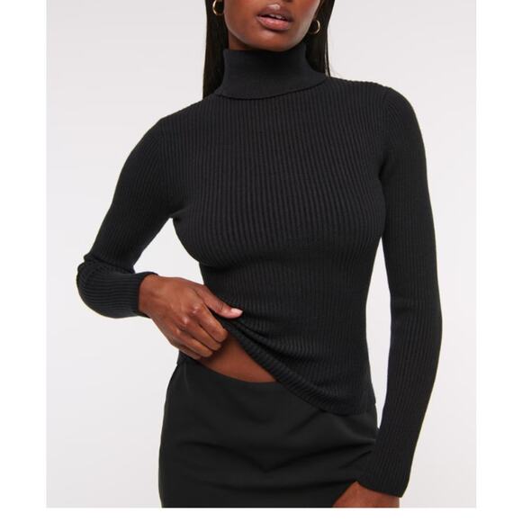 Abercrombie & Fitch Sweaters - Abercrombie & Fitch Black Ribbed Fitted Knit Turtleneck Top XL